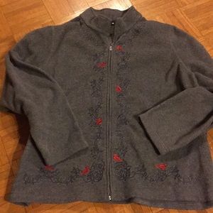 Gray sweater with little red Cardinal